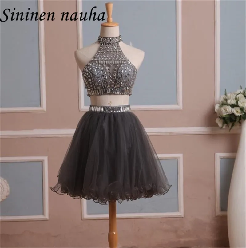 

Short 2 Piece Prom Party Dresses High Neck Beaded A Line Tulle Homecoming Cocktail Dress For Graduation Vestido De Festa 110