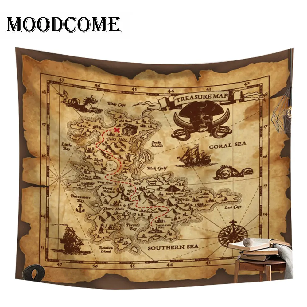 

pirate map tapestry vintage wall hanging hot sale indian blanket bohemian decoration pared tapiz