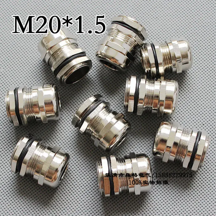 M20*1.5 Nickel Brass Metal Silica gel Waterproof Cable Glands connector Apply to Cable 6-12mm 1piece