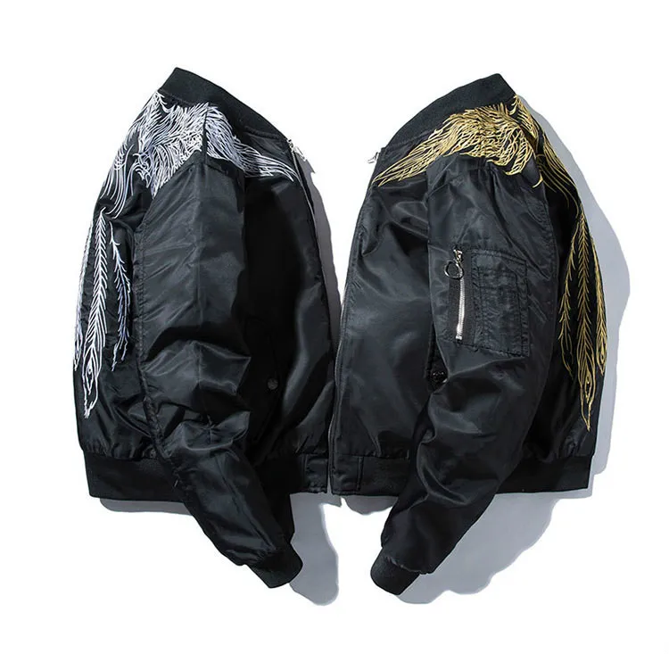 Мужская куртка-бомбер, зимняя куртка-пилот с вышивкой и крыльями, модная бейсбольная куртка в стиле хип-хоп, Японская уличная одежда, Молодежная