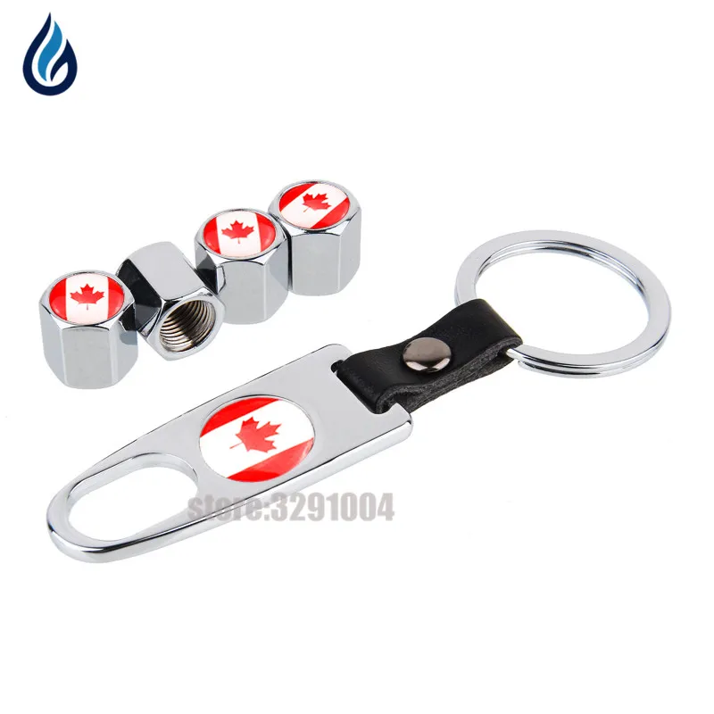 Canada Flag Car Tire Valve Caps With Keychain For Honda Civic CR V