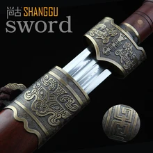 Blood Trough Ebony Bronze Yue Damascus Steel Sword Longquan King's Sword High-end Art Collection longquan sword chinese sword sale full tang damascus steel handmade brass dragon grain fitting length 39