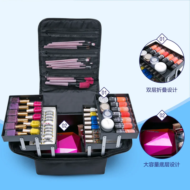 

multi-layer portable cosmetic bag large capacity with makeup
