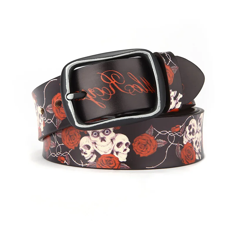 Fashion Genuine Leather Belts for Women for Men Printed Belt Skull