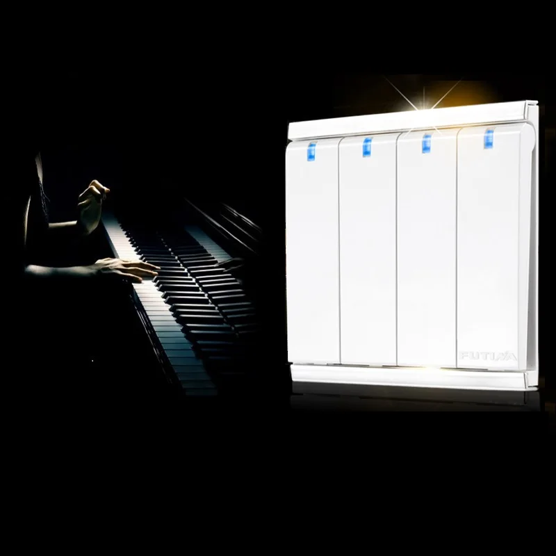 

High Quality Piano-key Series Wall Switch 4 Gang 1 Way 86type Light Switch Flame-retardant PC Electroplating decorative frame