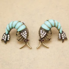 Винтаж золото на компьютере изображением океана пляжа голубого с украшением в виде кристаллов Морская жизнь Омаров ухо шпильки, высокое качество, прекрасный подарок серьги orecchini ювелирные изделия дропшиппинг