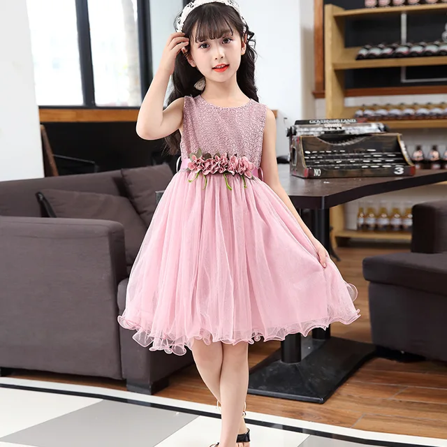 2018 summer kids big girl chiffon dress lace little girls party dress