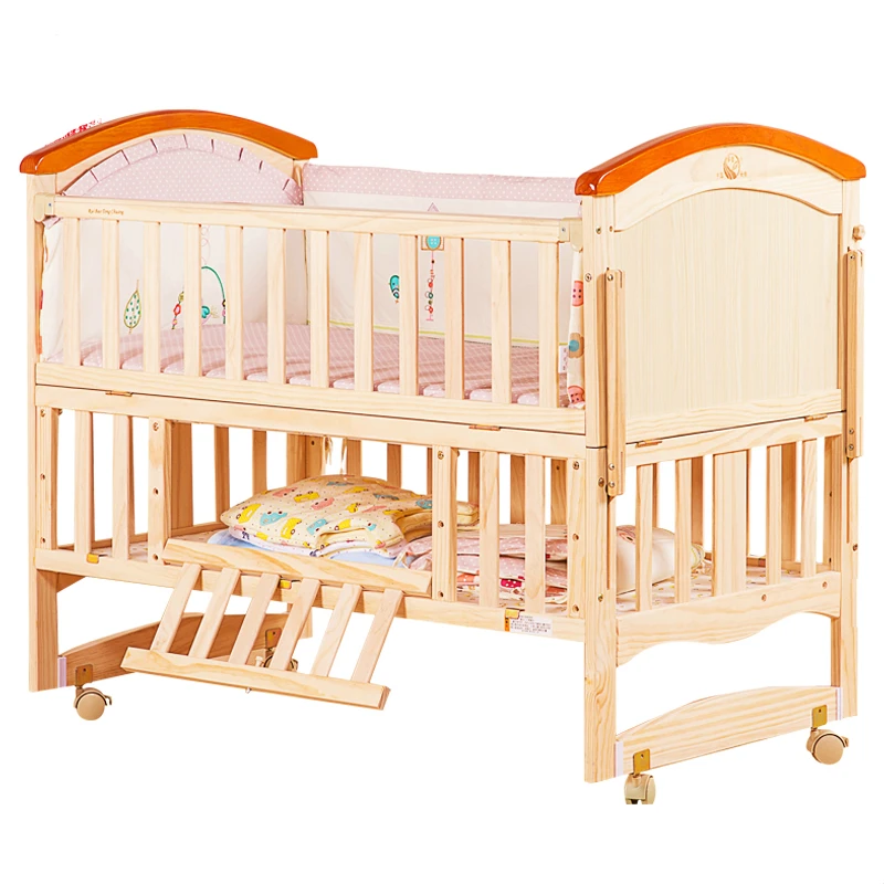 Pine solid wood baby bed European multifunctional baby cradle bed newborn crib portable baby playpen variable desk shocking bed