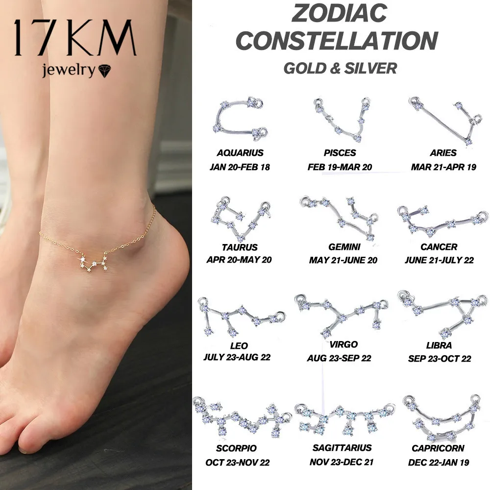 

Fashion 12 Zodiac Constellation Anklets For Women Vintage Gold Sliver Color Crystal Anklet 2019 Bracelet On Leg Bohemian Jewelry