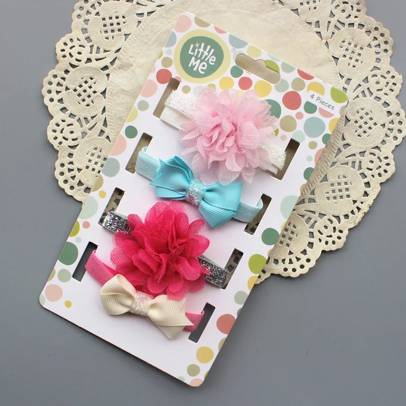 BalleenShiny/набор повязок с цветами для маленьких девочек, 4 предмета, детская эластичная повязка на голову для новорожденных, модные аксессуары для волос принцессы