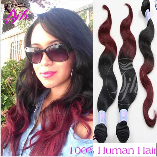 

8A Peruvian Virgin Hair Ombre Body Wave 3Pcs Lot 1b/99j Two Tone Human Hair Weave Bundles 8-32inch Mixed Length Good Quality