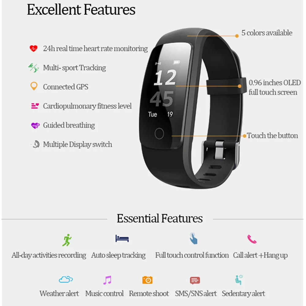 Смарт браслет Smarcent с gps ID107 Plus HR фитнес Bluetooth спортивный трекер датчиком
