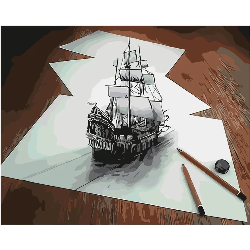 

New 3D Painting Sailing boat Blue Sea paint picture By Numbers Digital picture Coloring Unique Gift room decor Home Decoration