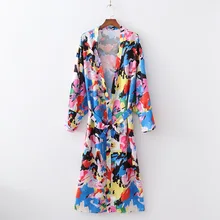 Women Luxury Kimono Cardigan Chic Colorful Print Shirt Sleeve Loose Belt Party Robes Female Summer Party Kimonos