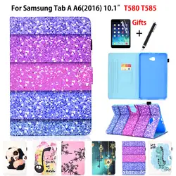 T585 Tablet Case для Samsung Galaxy Tab A A6 10,1 "2016 SM-T580 T580 T585N Smart Cover принципиально моды окрашенные флип основа + пленка + ручка