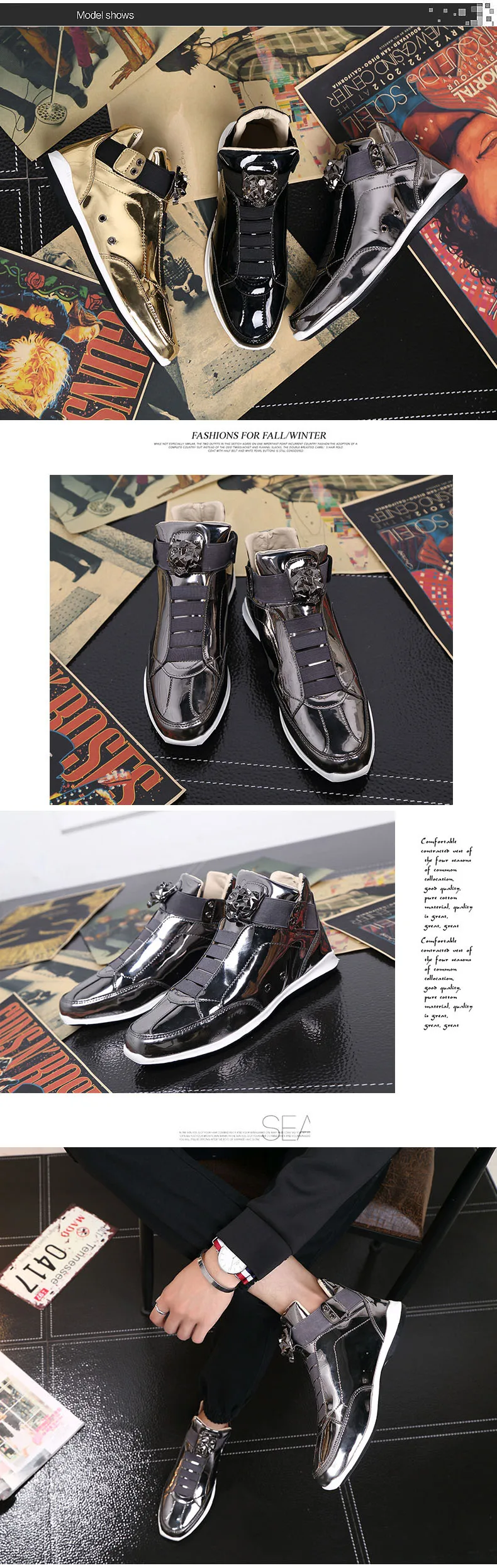 Sooneeya High Top Patent Leather Casual Shoes Men Glitter Luxury Boots Male Driving Shoes Brand Designer Bling Leather Shoes