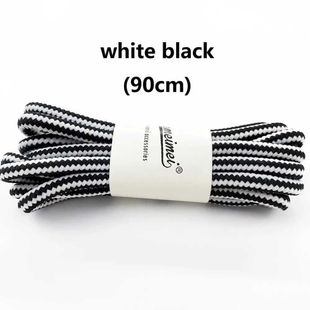 1 см пара 90 см модный бренд шнурки из полиэстера обувь кружево двойной полосатый кос круглый шнурки одежда высшего качества - Цвет: white black