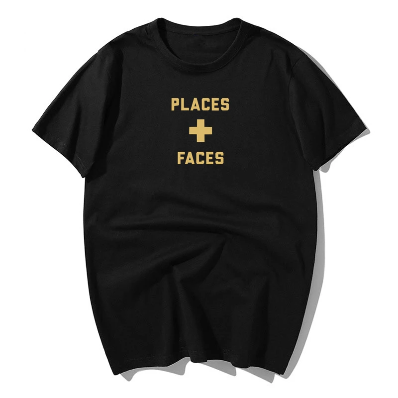 

Fashion Golden Pattern PLACES FACES Mens Tshirt Summer Short Sleeve Lover Cotton Homme Men Casual Streetwear TShirt Dropshipping