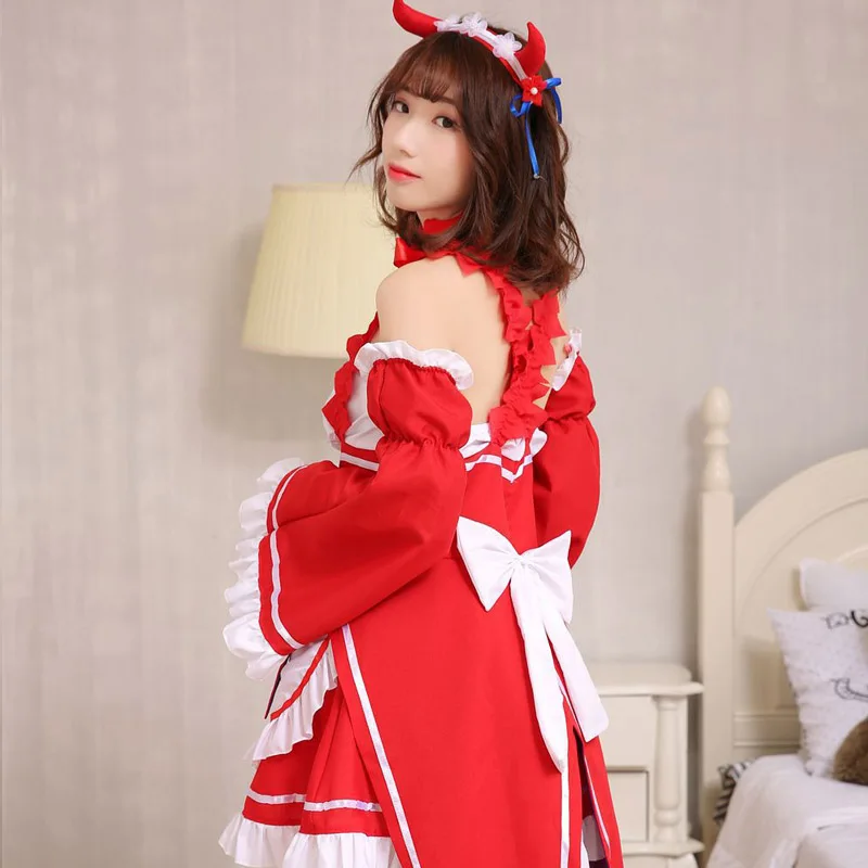 Coshome Re Zero Kara Hajimeru Isekai Seikatsu Ram Rem Christmas Suit Dress+sleeve+headwea+socks Anime Cosplay Costumes (7)