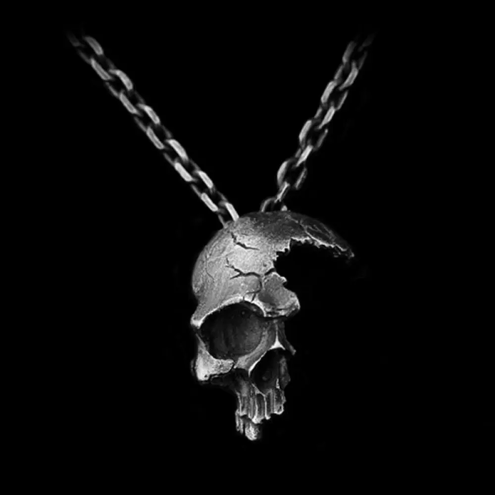 Mens Women Stainless Steel Silver Retro Gothic Punk Skull Pendant Chain Necklace