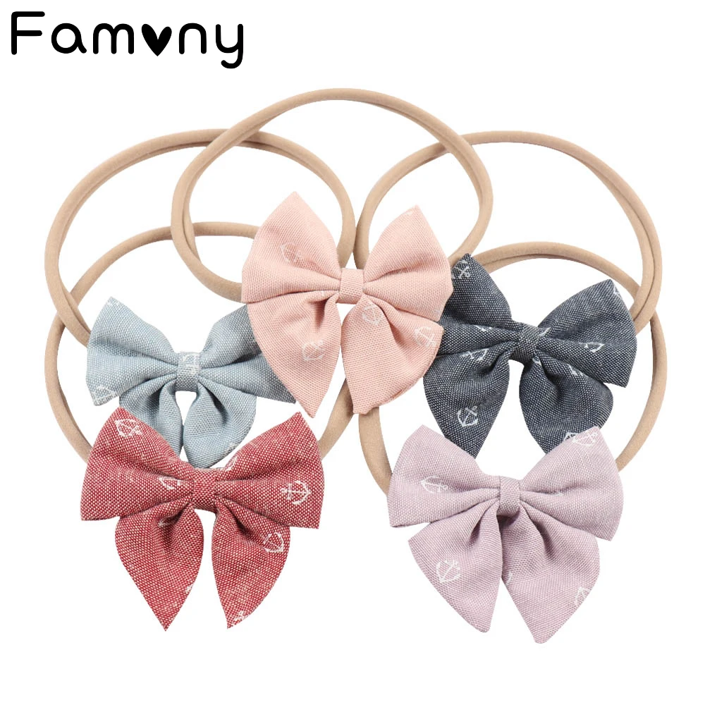 

4 Pcs/Lot Handmade Fabric Bowknot Nylon Headbands for Girls Children Floral Printed Knotted Hair Bands Kid Hair Accessories