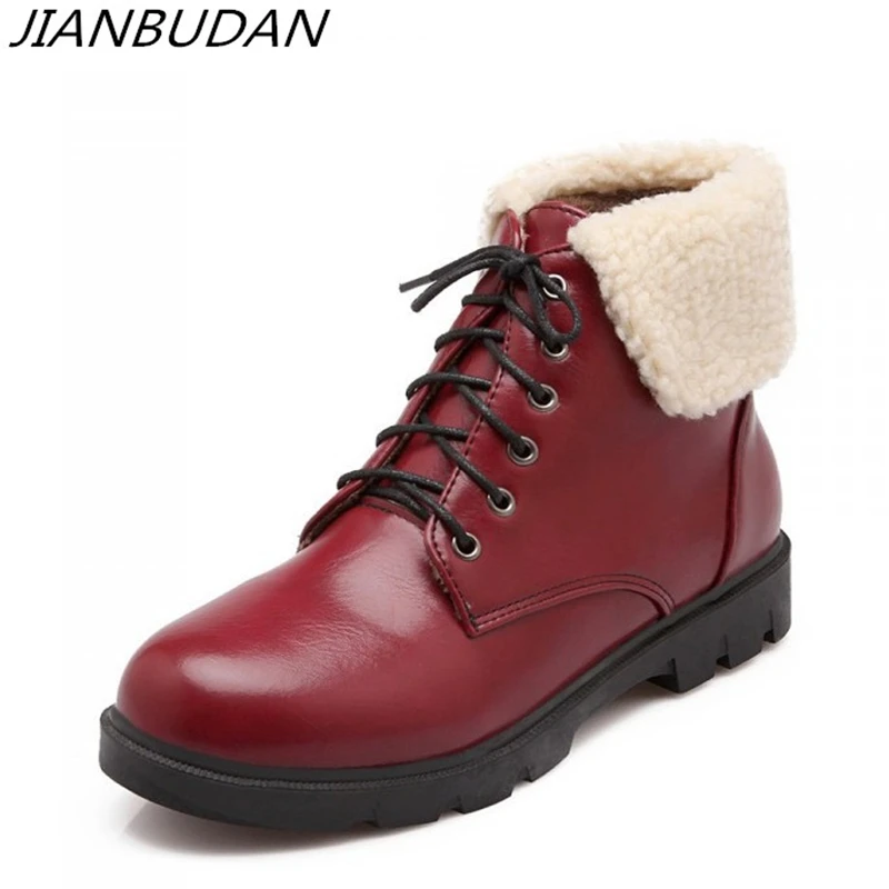 

JIANBUDAN/ Non-slip wear-resistant winter casual women's booties High quality pu leather Cotton boots Autumn booties 34-43 size