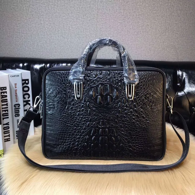 

Kaisiludi leather crocodile-patterned men's bag bag business men's briefcase horizontal bag single shoulder oblique satchel bag