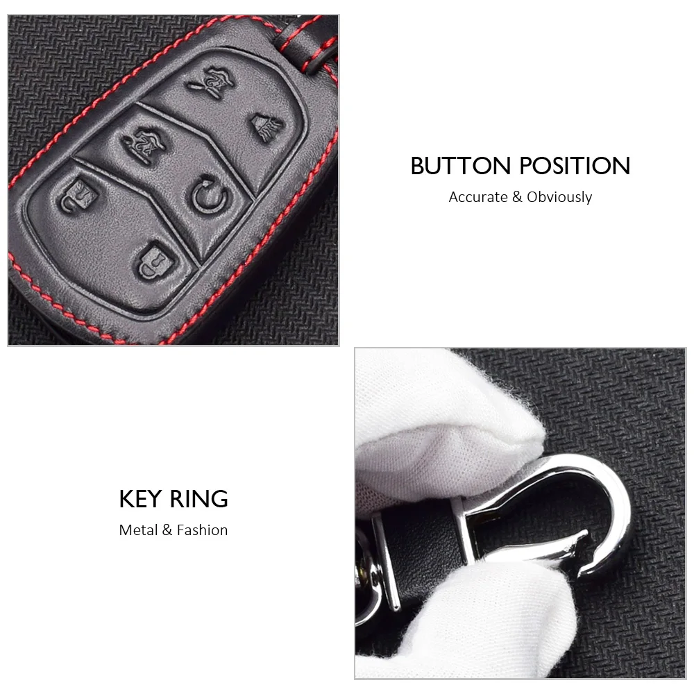 Чехол для автомобильного ключа из натуральной кожи для Cadillac Escalade-, 6 кнопок, умный чехол дистанционного брелока, брелок, защитная сумка, аксессуары для автомобиля