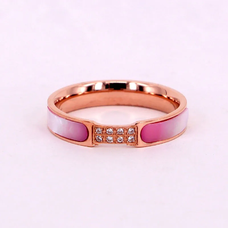 Fashion Stainless Steel Sample Pink Shell Crystal Love Engagement Ring Rose Gold Color Bride Women Wedding Gift | Украшения и