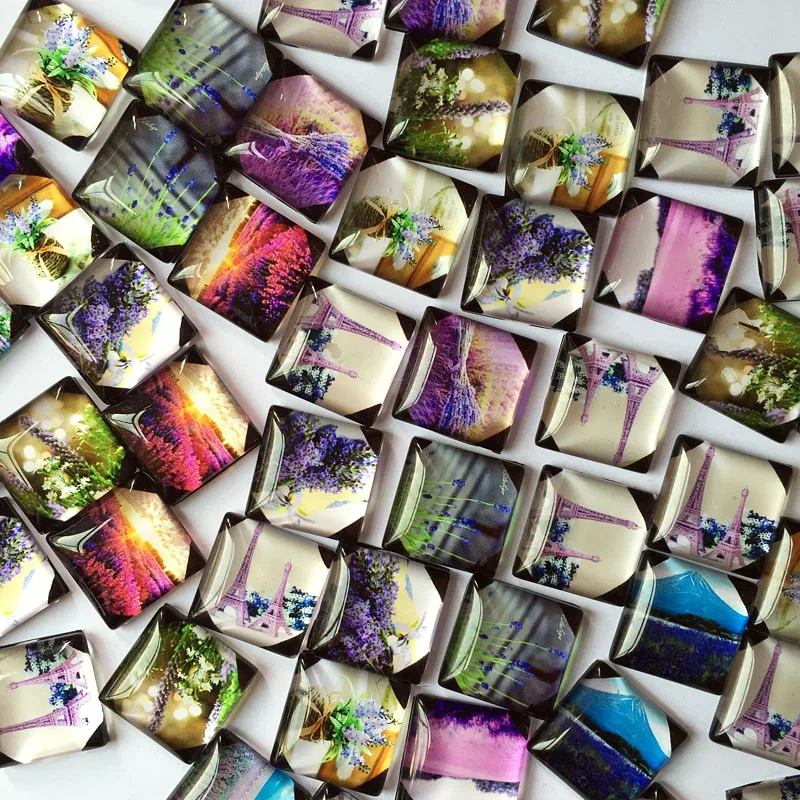 

50pcs/lot clear square glass cabochon lavender pattern mixed color fit cameo base setting 10mm 12mm 15mm TP-037