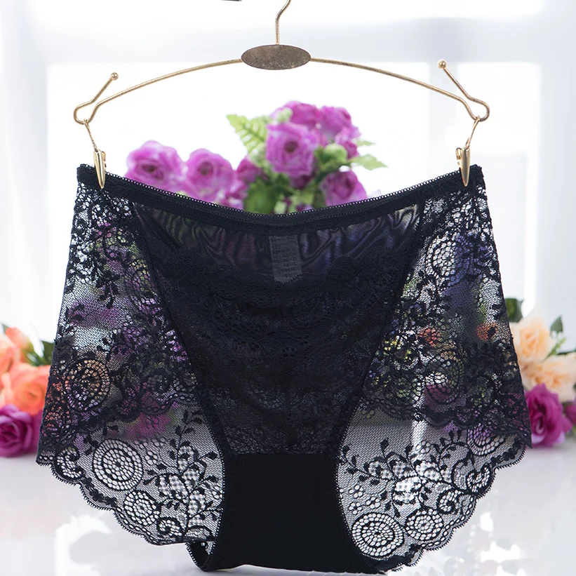 3pcs/lot Sexy Transparent Panties With Lacy Trim Women High Waisted Briefs Hollow Out Women's Pants Large Sizes Underpants