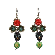 MYTHIC AGE Bohemia Ethnic Flower Colorful Tassel Drop Dangle Vintage Earrings Jewelry For Women mythic age gold color ethnic chinese element cloisonne enamel leaves dangle earrings wholesale jewelry for women girls new