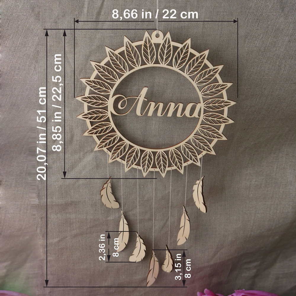 Personalized name Wood dream catcher, Nursery Dream Catcher, NaturalHome Decor, New Baby nursery, Wall Hangingwedding deco (5)