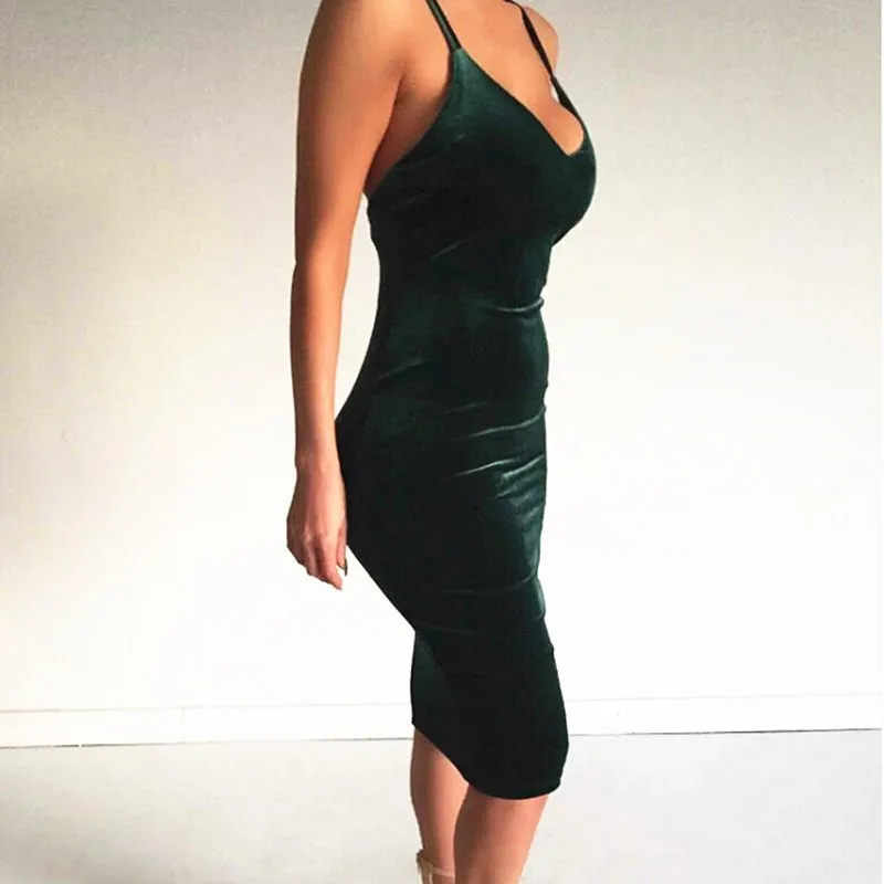 IDress Dark Green Wine Red Royal Blue Women Summer Style Sexy Dress Sleeveless  Velvet Cross Party Night Club Dress (3)