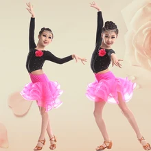 Детский костюм для латинских танцев спандекс с длинным рукавом платье для соревнований латинских танцев для детей платья для латинских танцев S-4XL