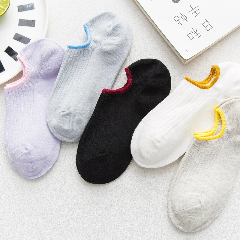 

Solid Color Venting hole Breathable Refreshing Cotton Girl Ship Socks Japanese Contrast color Simple College Style Short Sock
