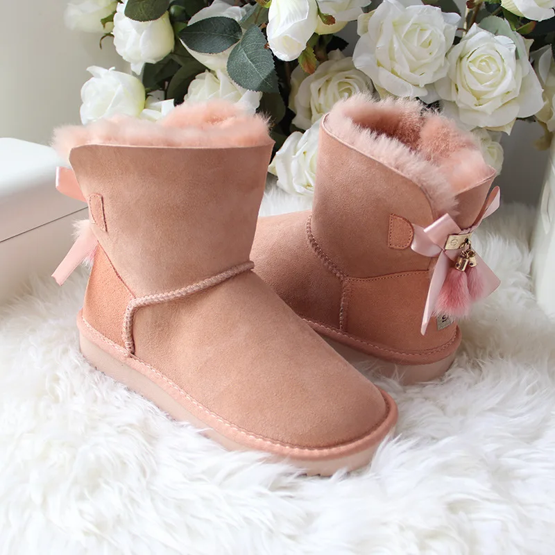 И розничная ; высококачественные женские классические зимние ботинки в австралийском стиле; зимние ботинки из натуральной овечьей кожи на натуральном меху; женская теплая обувь - Цвет: Pink