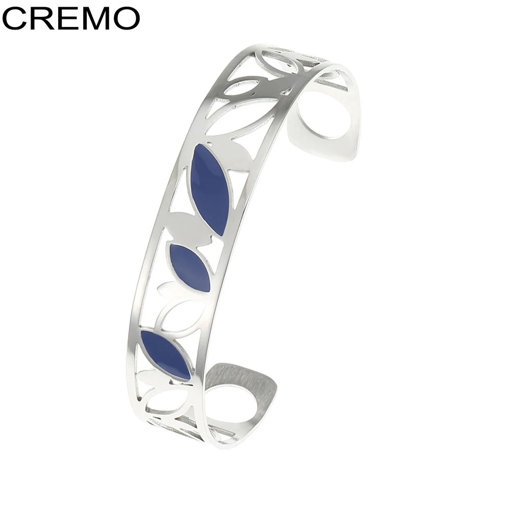 

Cremo Enamel Bracelets & Bangles For Women Argent Hollow Stainless Steel Manchette Femme Cuff Adjustable Pulseira