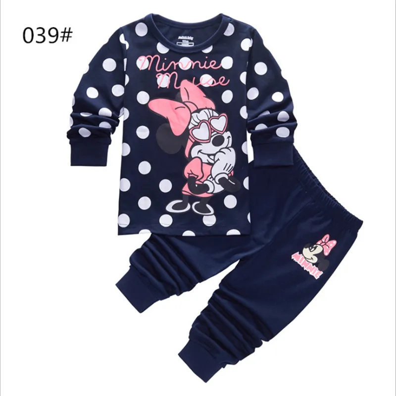Милые пижамы с героями мультфильмов для маленьких девочек от 2 до 8 лет, одежда для сна с Минни Маус, костюм для детей, одежда для девочек из 2 предметов с длинными рукавами