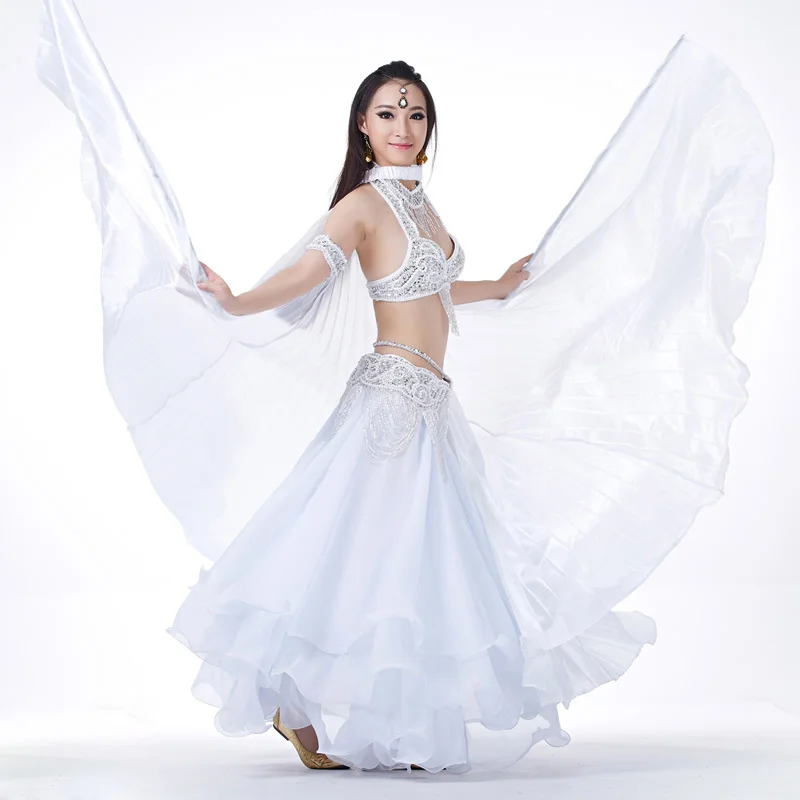 Сценический реквизит танцевальные аксессуары 360 градусов крылья с палочками без разреза танец живота Isis Крылья мягкий шелк как ткань - Цвет: White