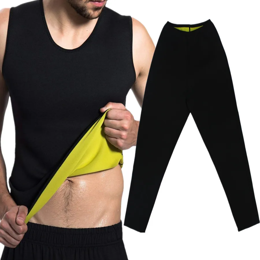 

Neoprene Men's Trainer Fitness Shapewear Slimming Vest Sauna control panties Set Body Shapers Weight Loss Sweat Long pant&vest