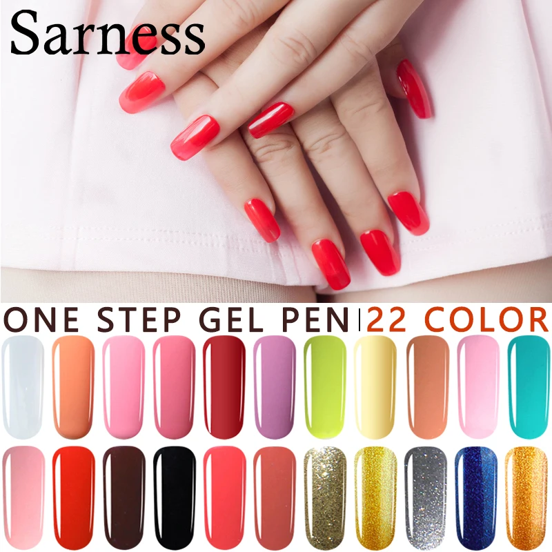 

Sarness Nail Art Pen 3 In 1 One Step Varnish Pen Gel Nail Polish Do Not Need Base Top Coat with LED UV Lamp Gel Lacquer Paint