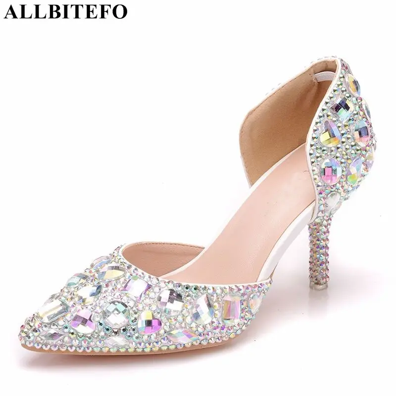 

ALLBITEFO full rhinestone Two-Piece women high heels summer fashion heels girls party wedding high heel shoes heel height 7.5cm