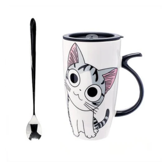 600 мл, креативная керамическая кружка для кошки, милый кот, керамические чашки с крышкой, чашки для кофе, молока, чая, новые подарки - Цвет: Синий