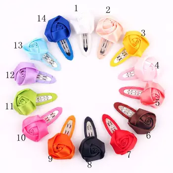 

100 pcs/lot , Satin Ribbon Rose Flower Snap clip for hair accessory