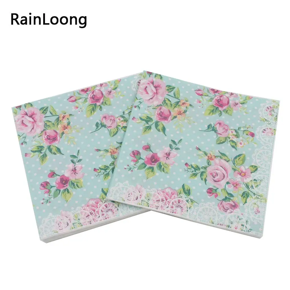 

[RainLoong] Beverage Paper Napkins Rose Green Event & Party Tissue Napkins Decoration Serviettes 33cm*33cm 20pcs/pack/lot