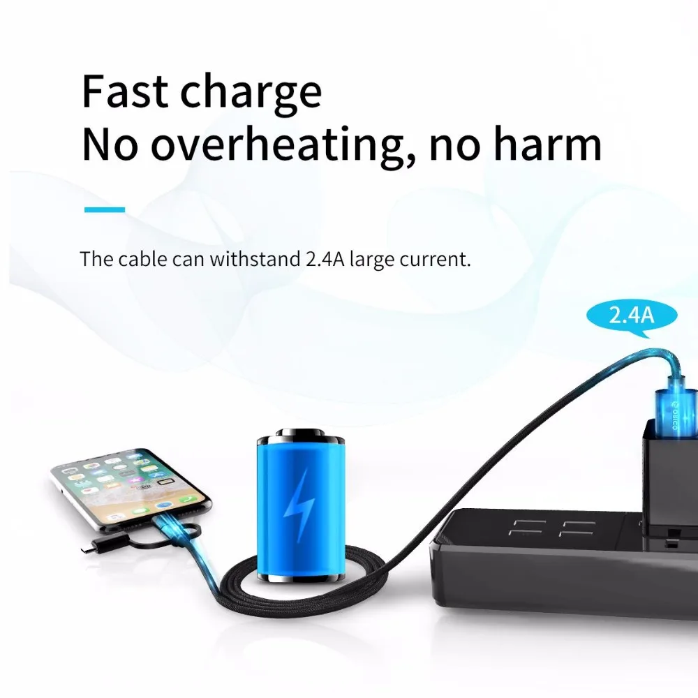  ORICO HT3 3 in 1 USB Kabel Laden & Daten Transfer Kabel Lade für iPhone Huawei P20 Xiaomi 8 Samsung