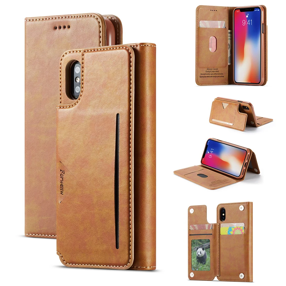 

Retro Leather Magnetic Wallet Case For Apple iPhone X XR XS MAX 8 7 6 6S Plus Fundas Multi-function High quality business Cases