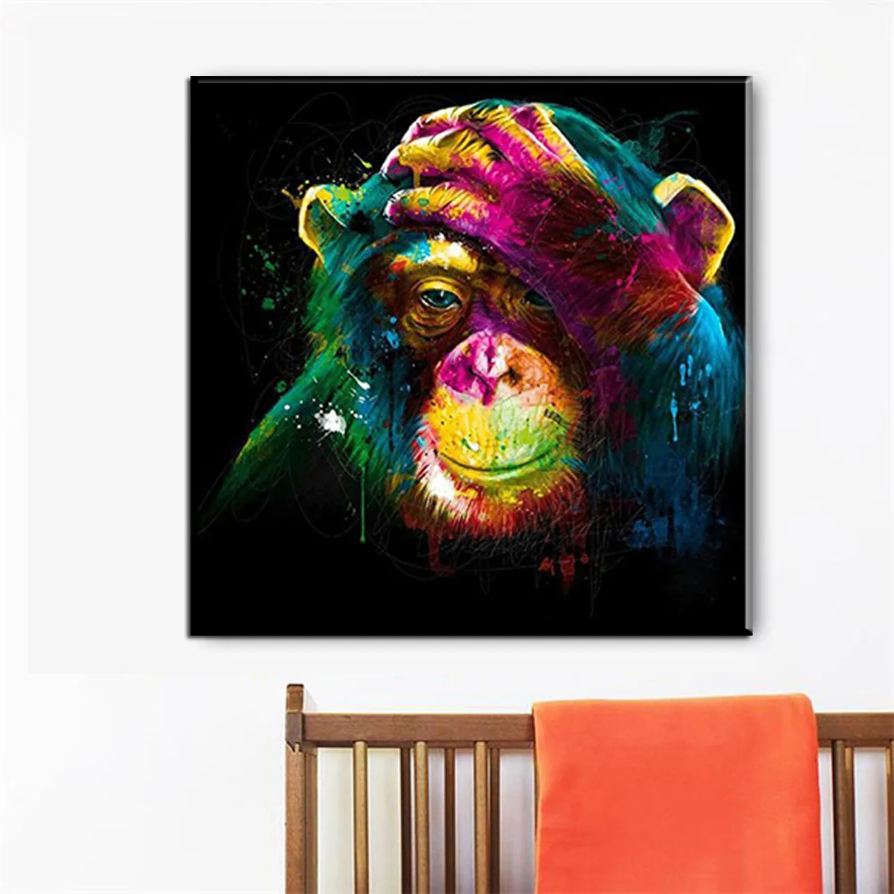 XX3000 Large 1 Pcs Animal watercolor Monkey Canvas Printed Painting Modern Monkey Wall Art for