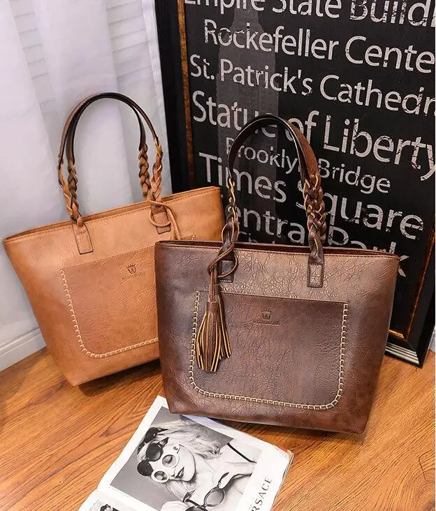 Women's Bags luxury Driga Fashion Large Capacity Causal Shoulder Bags For Women 2022 Pu Leather Fringe Purse Handbags Retro Tassel Shopper Tote designer bags